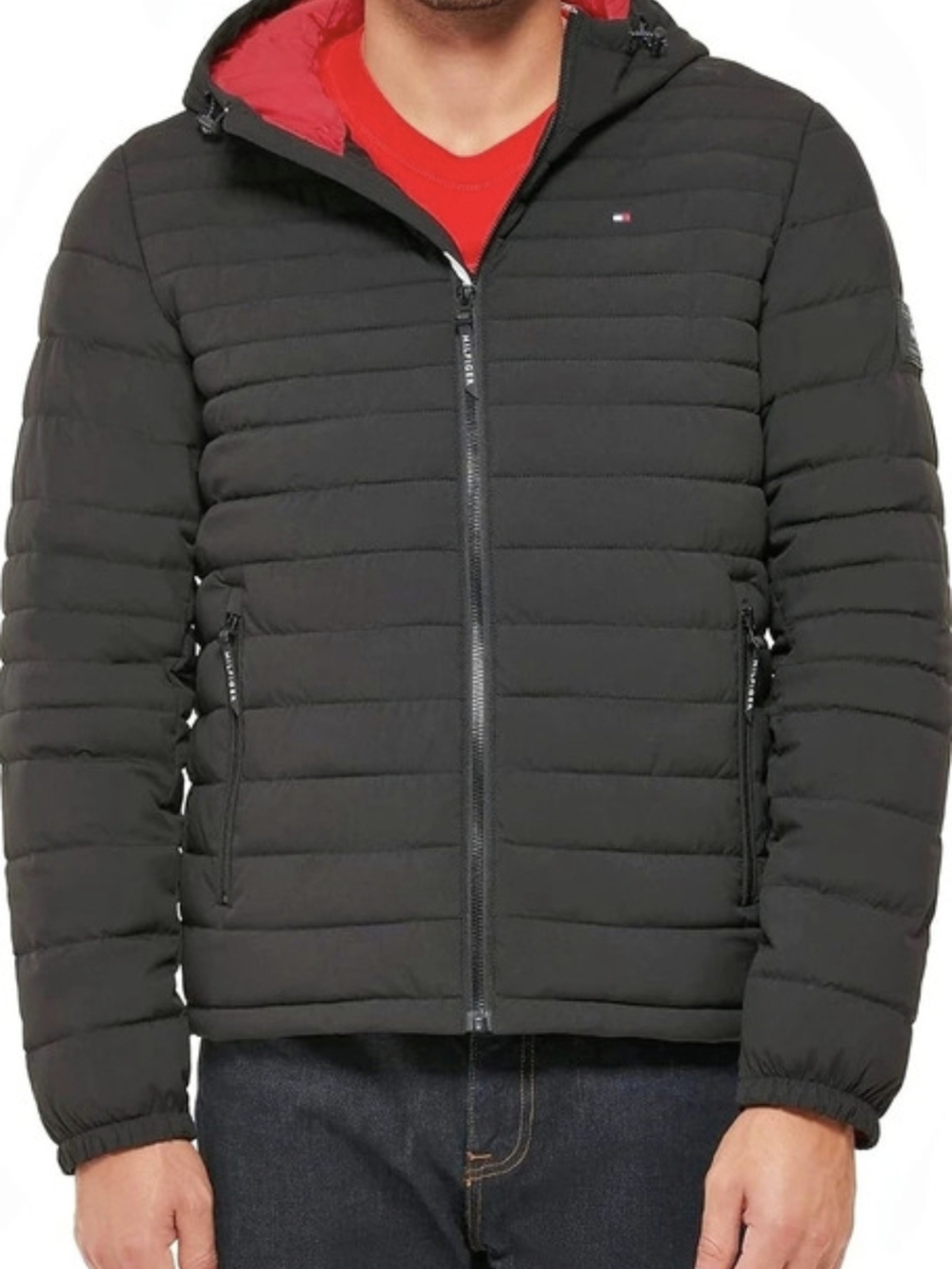 Tommy Hilfiger Ultra Loft Hooded Puffer Jacket Men's Black & Red NWT